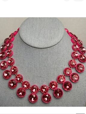 [J. Crew] Brûlée Fuchsia Coated Sparkly Double-Drop Crystal Statement Necklace